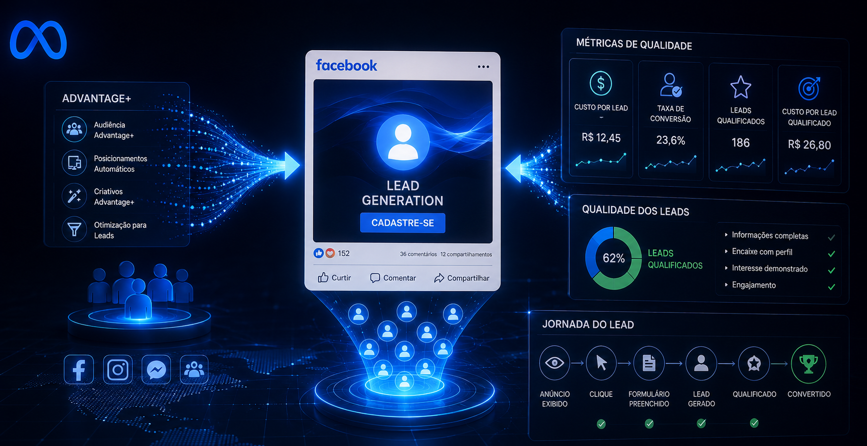 Imagem de projeção de um anúncio em advantage mais no facebook.